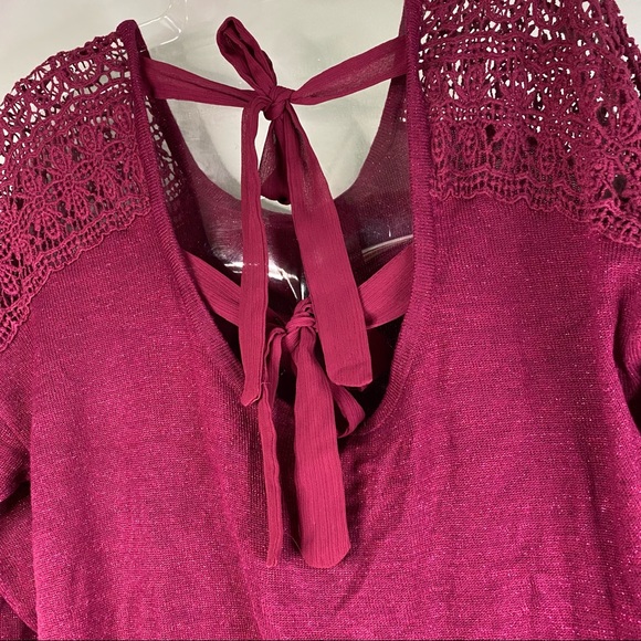 Reitmans Maroon sparkly long sleeve lace shirt S - Picture 6 of 9